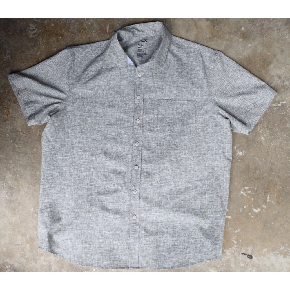 FLX Urban/Commuter Mens XL Slim Short Sleeve Button Up Shirt Gray Geometric